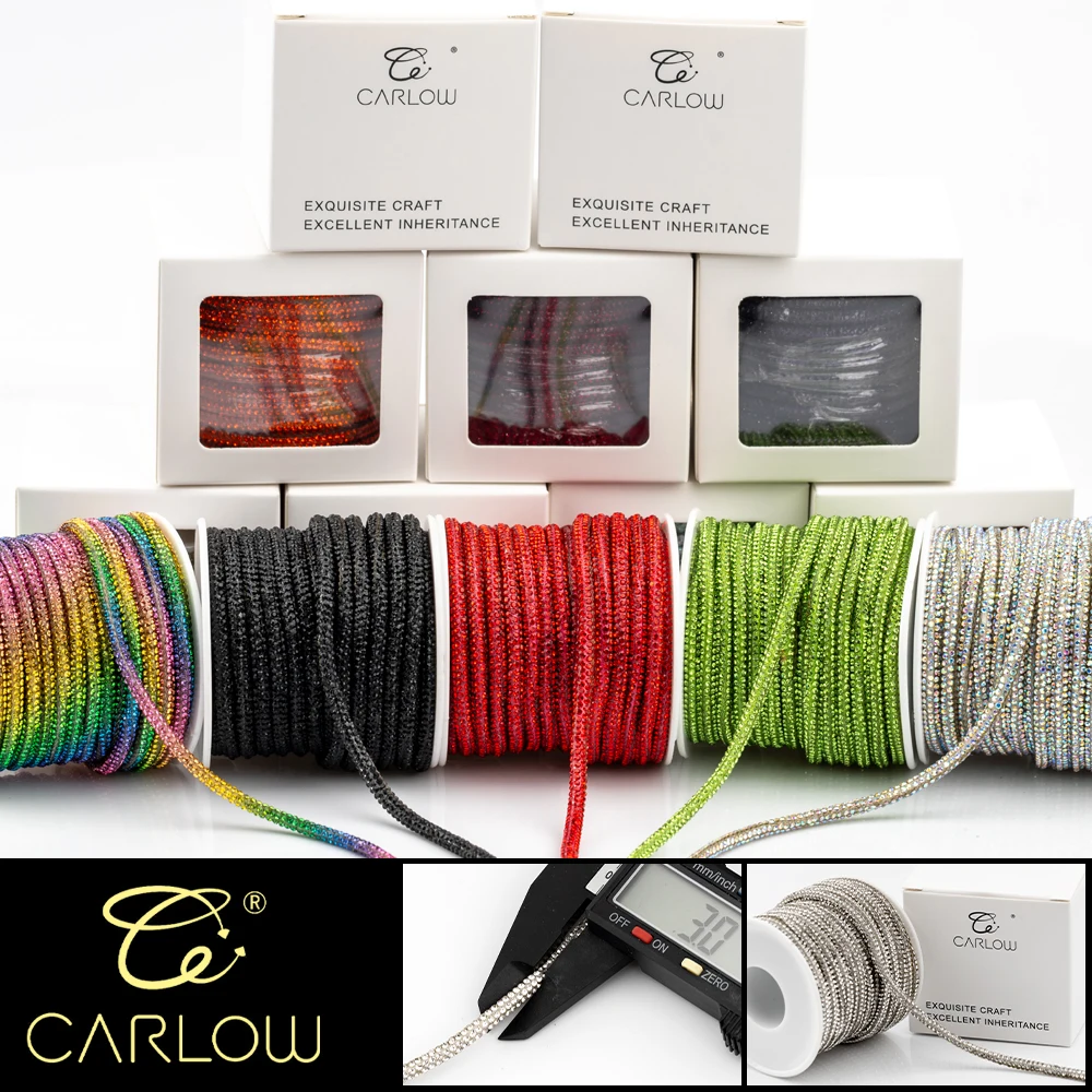 CARLOW 5/10 Yards 3mm Glitter Glass Rhinestones Rope Tube Diamond Cord Soft Shoelace Drawstring Trimming For DIY Hoodies Trouser