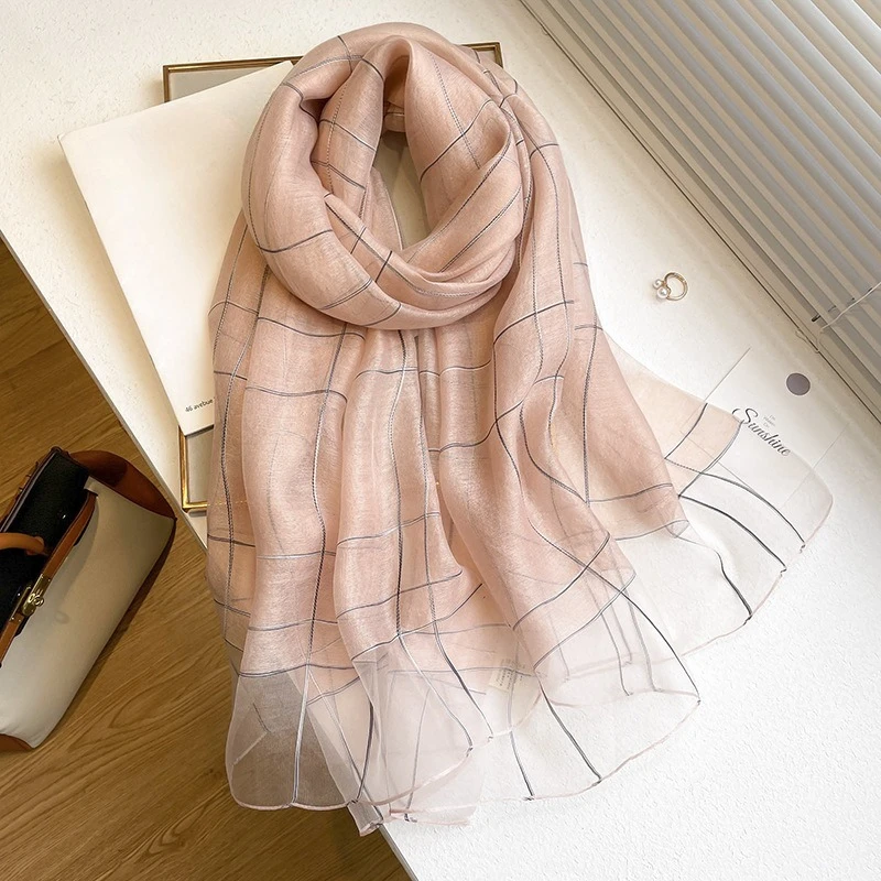 

Женский простой легкий шарф в тонкую полоску, однотонная летняя полупрозрачная шаль-накидка