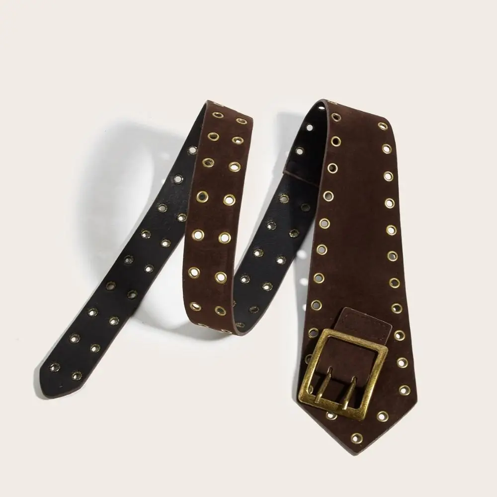 

Y2k Punk Style Waist Belt PU Leather Vintage Spicy Girls Waistband Metal Buckle All Match Wide Waist Belt Pants Accessories