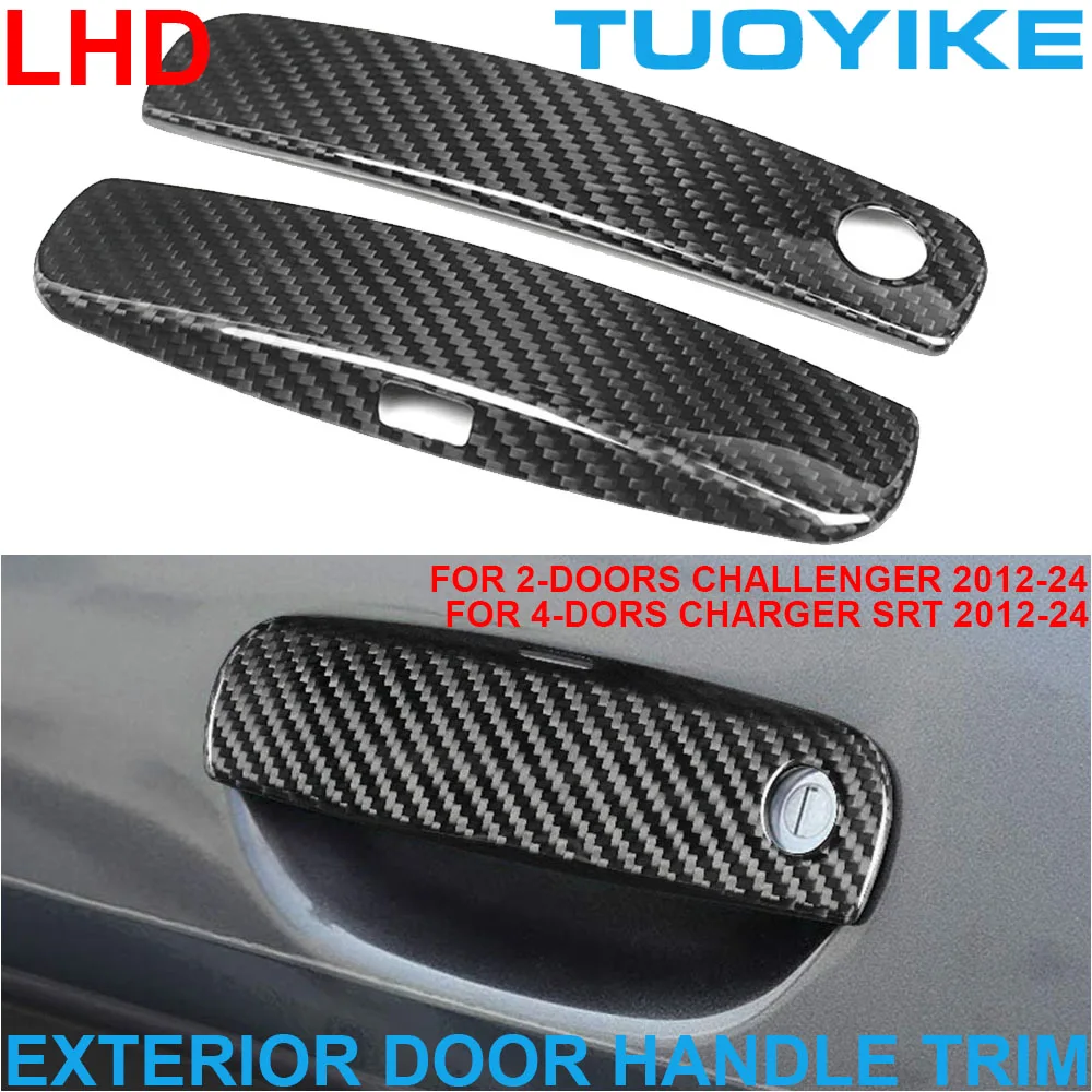 

LHD Real Dry Carbon Fiber Exterior Outer Door Pull Handle Frame Cover Trim Decoration For Dodge Challenger Charger SRT 2012-24
