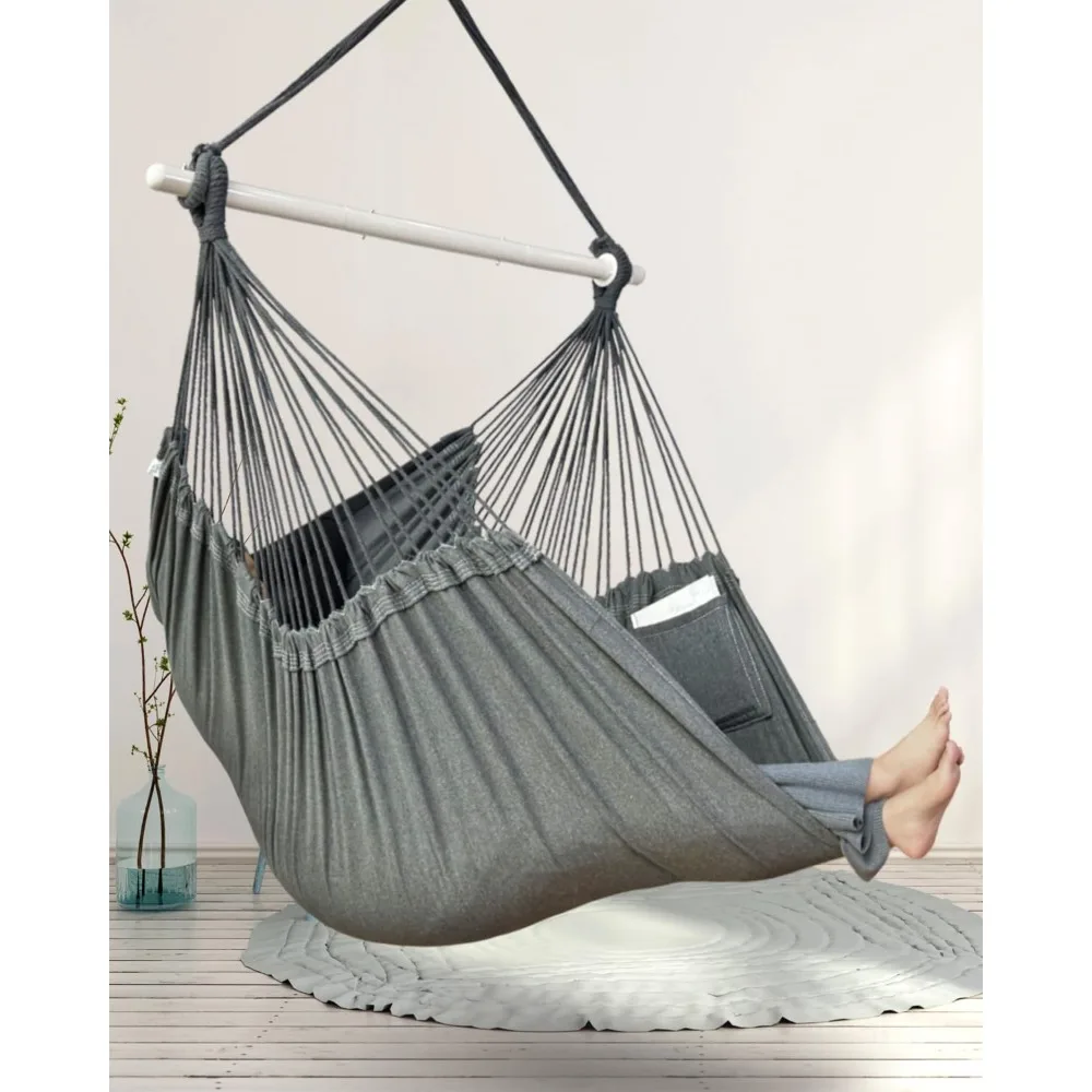 XXL Hammock Chair Hanging Rope Swing 2Cushions-Max 500lbs-Perfect Patio,Porch,Bedroom,Backyard,Indoor or Outdoor-Includes