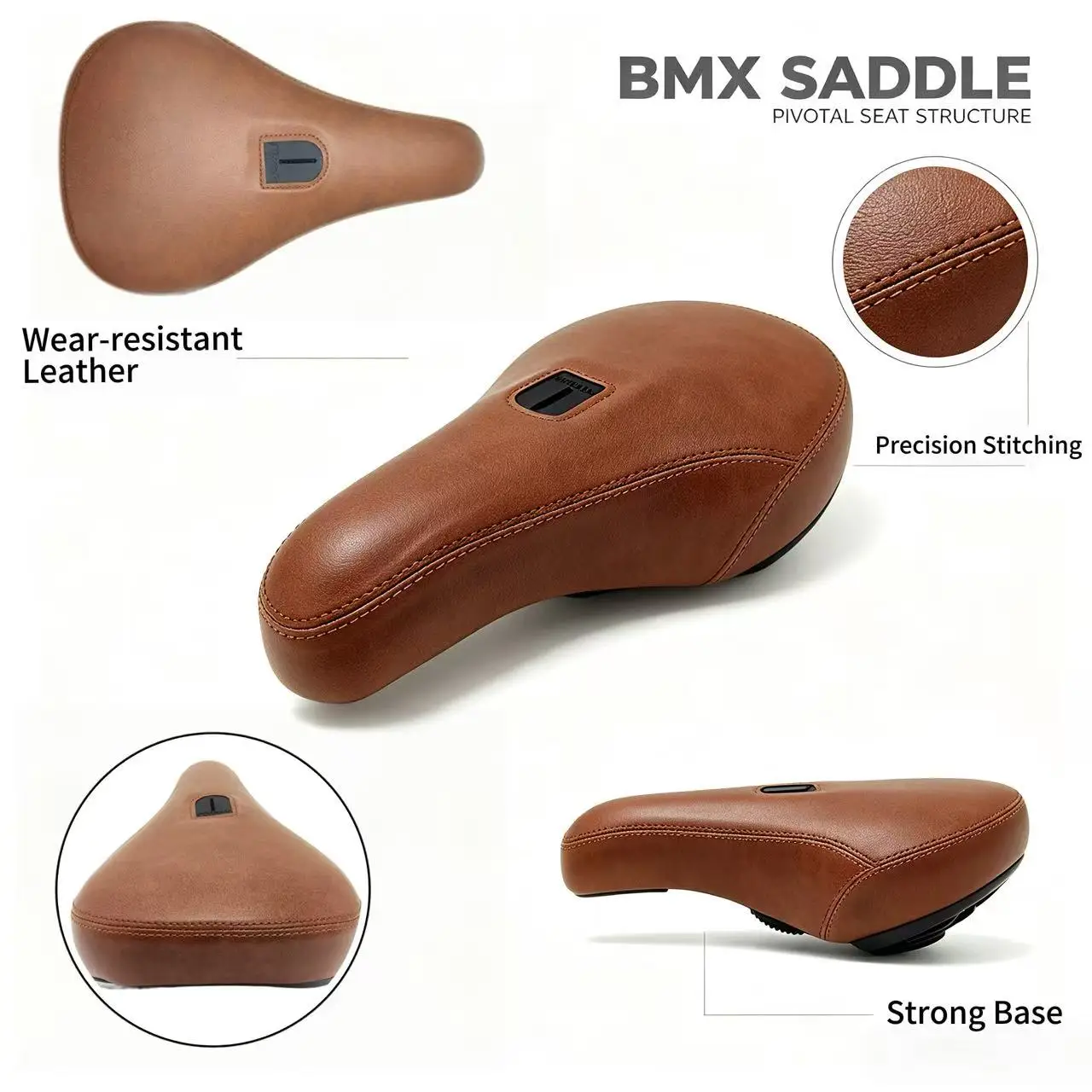 BMX Pivotal Saddle Retro Brown PU Leather Bicycle Seat Pivotal Structure Precision Stitching Freestyle Bike Saddle Cycling Parts