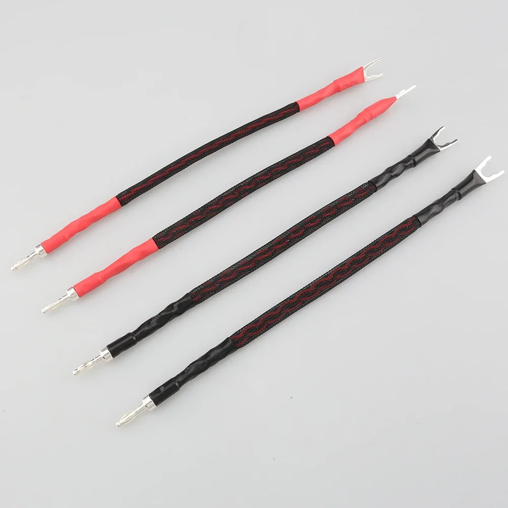 4 Uds 6AG Audio Hifi Cable de puente Chapado en plata Banana a Y pala Banana altavoz de alta fidelidad puente cable de altavoz cables de puente biwire