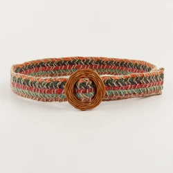 Summer Colorful Wool Woven Belt Women Retro Hong Kong Style Skirt Accessories PP Grass Hollow Vine Buckle Head New Trend Belt