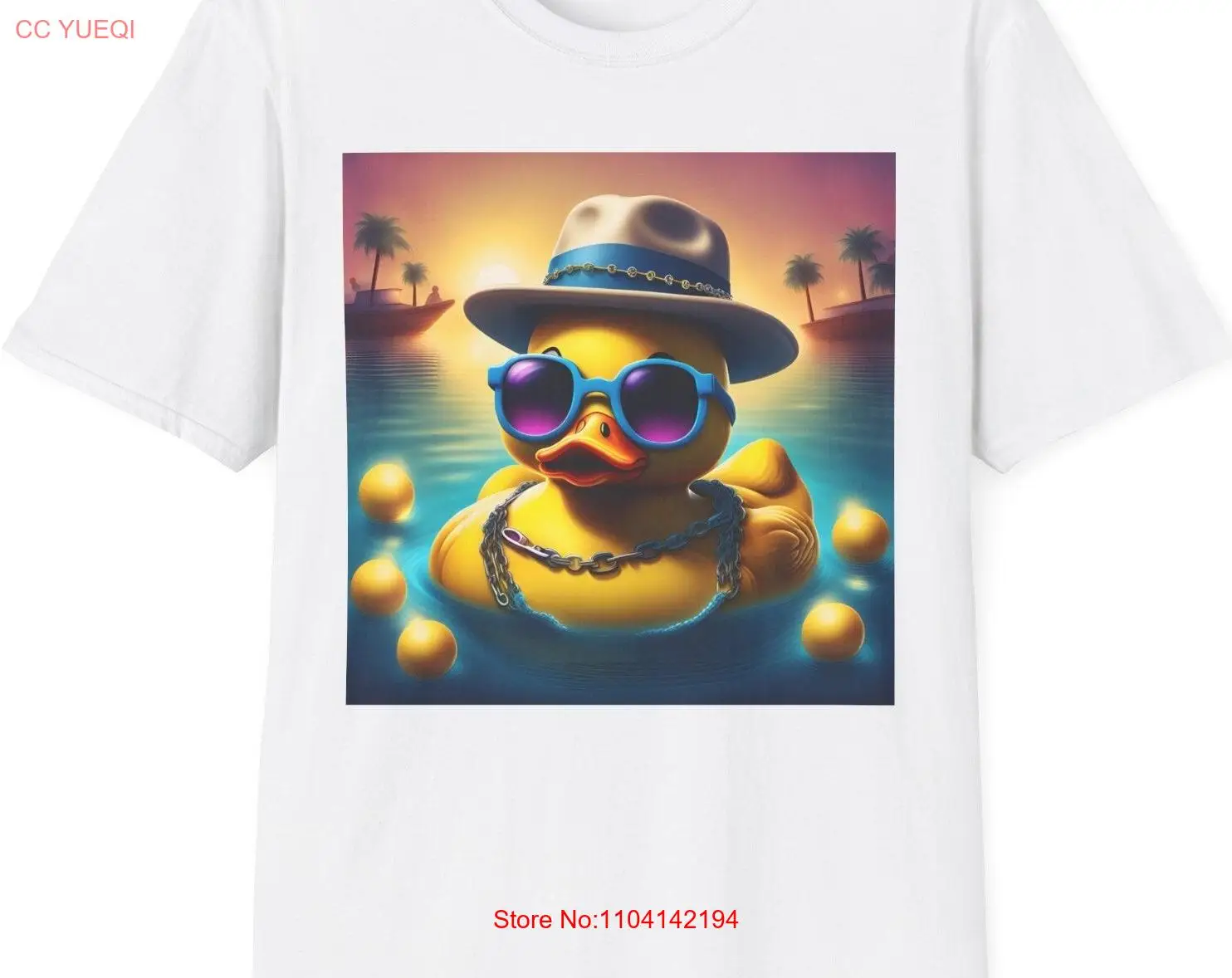 Yellow Rubber Duck Softstyle T Shirt Ocean Boats Sunglasses Hat Chains Fun Nautical Summer Idea Him Her