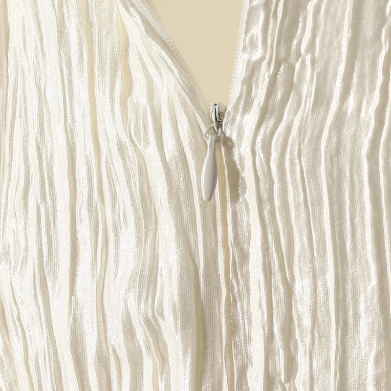 CHICEVER ไม่สมมาตร Patchwork Appliques ชุดผู้หญิง O คอแขนกุดเอวสูง Spliced Ruffles Minimalist กระโปรงหญิง