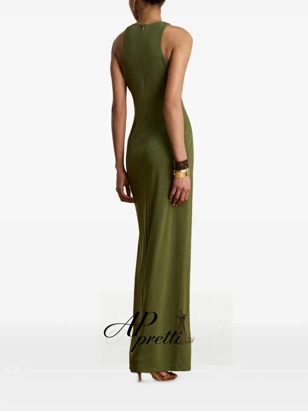 AP pretti Simple Olive Green O Neck Sleeveless Slim Evening Dress Customized Side Lace Up Slit Long Party Gown Vestidos De Noche