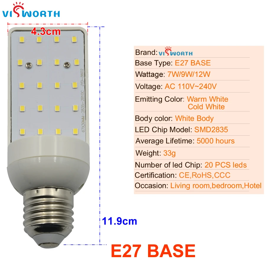 Bombillas LED G24, 5W, 7W, 9W, 12W, E27, luz de maíz, SMD5050, 180 grados, CA 110V, 220V, 240V, enchufe Horizontal