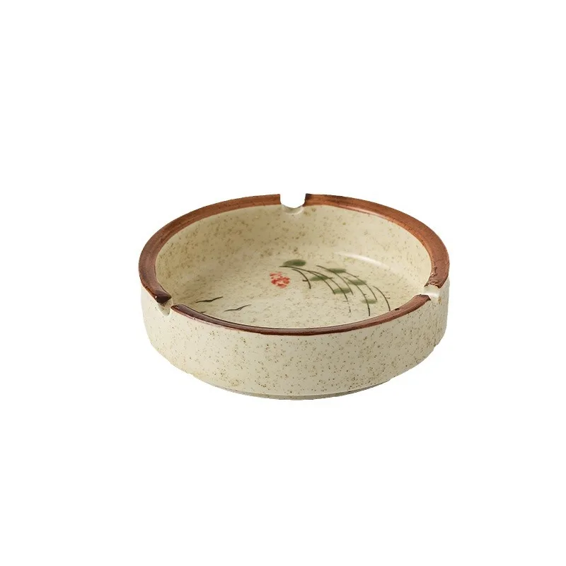 Vintage Ash Resistant Ceramic Ashtray Painted Flower Fish Round Ashtray Home Hotel Restaurant Ash Storage Box Home Decoration