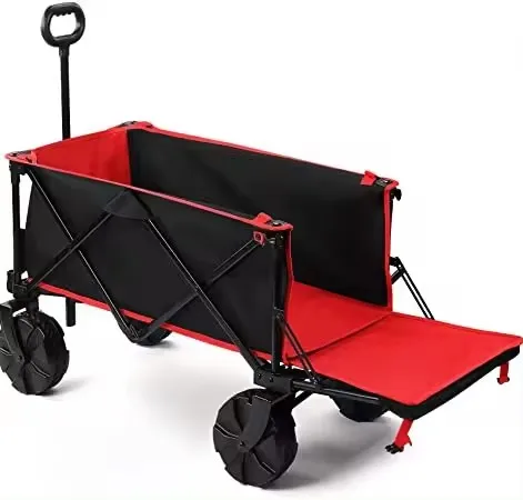 Large Tire Outdoor Shopping Long Items Folding Wagon Corded Camping Carts With Platform Structure Carry Carts