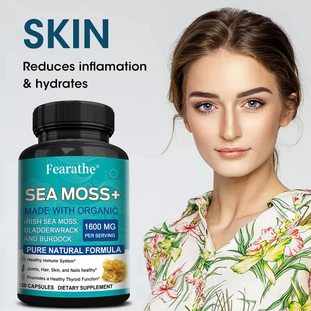 Organic Sea Moss Capsules for Immune Support, Skin and Joint Health, Gut Cleansing and Thyroid Function - with Irish Moss