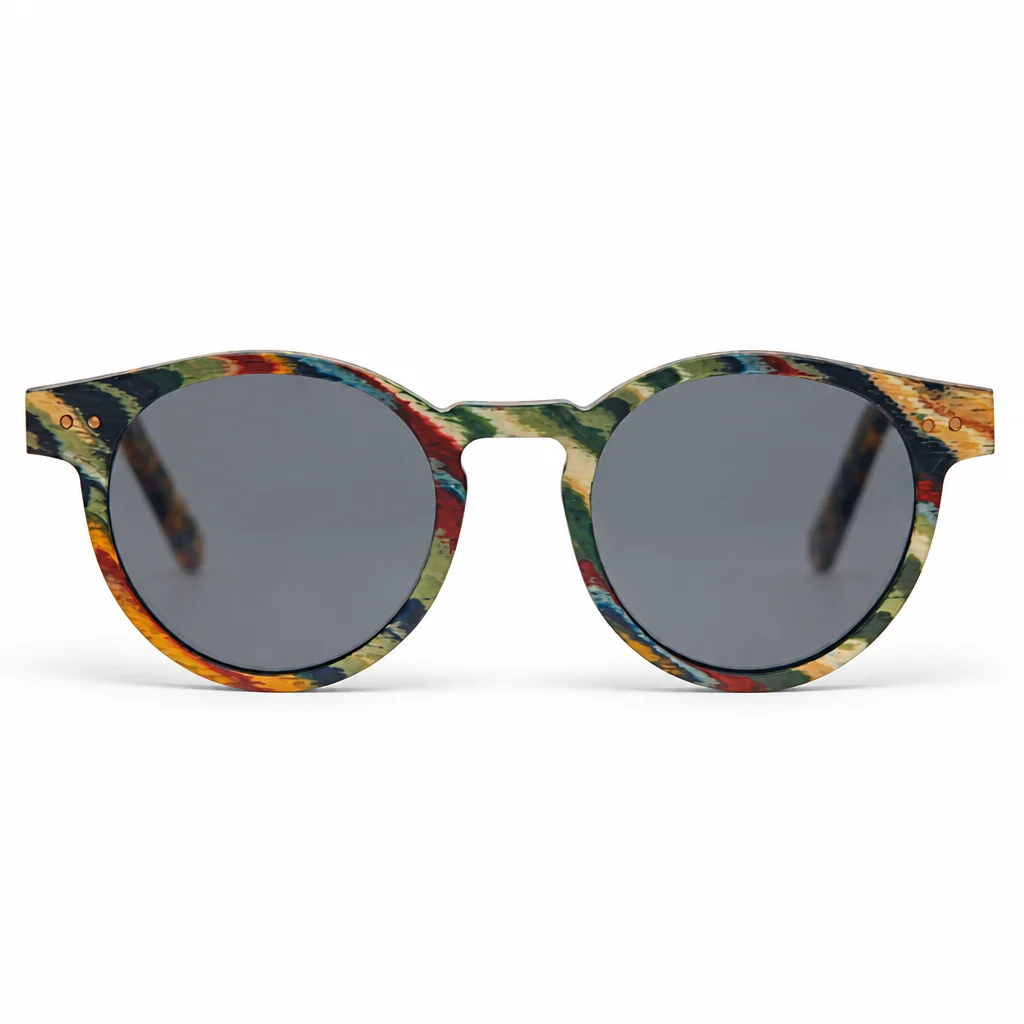 Handmade Laminated Multi Layer Wood Sunglasses Polarized UV400 Lenses Round Outdoor Eyewear for Fishing Driving Travel Men Women