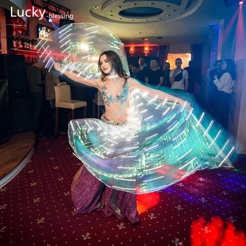 LED Dance Wings Butterfly Glow Belly Dance Costumes Isis Halloween Color Fluorescent Show Prop Shining Lamp Wings Adult Child