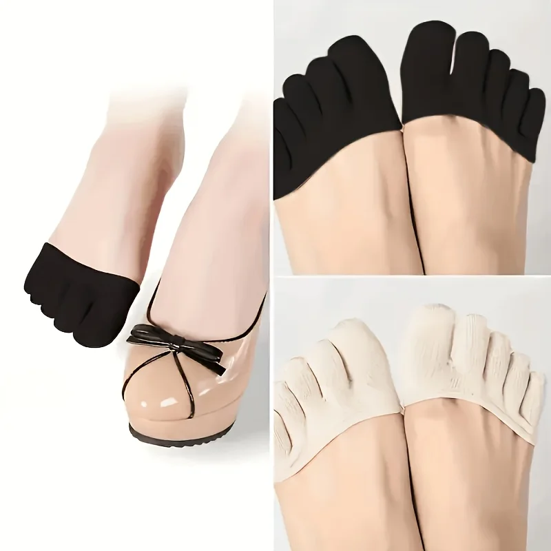 Ultra-flache, unsichtbare Fünf-Zehen-Halbsocken für Damen und Unisex – Atmungsaktive Overknee-Schuhüberzüge mit rutschfestem Zehengriff-Design, leichter Stil, geeignet für High Heels, Abendschuhe, Hausschuhe, Sockenpol – Detail 2