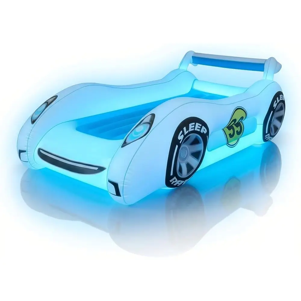 

Надувная детская кровать Sleep Racer Dream Car с LED-подсветкой – синий надувной матрас в виде гоночного автомобиля для ночевок, дневных сна и путешествий