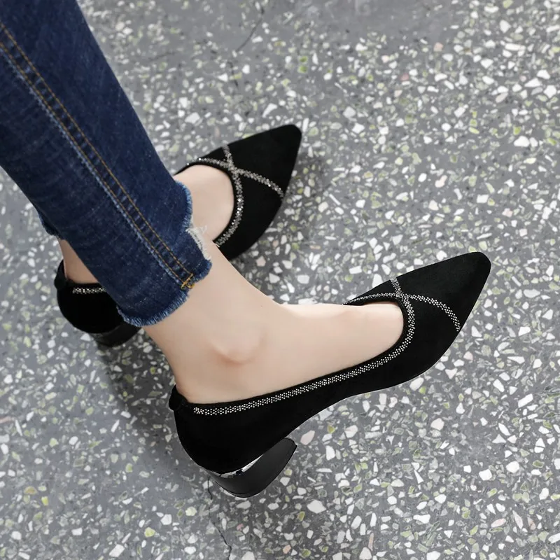 Women\'s Pionted Toe Elegant Shoes Autumn New Fashion Shallow Light Slip on Chunky Heel Shoes for Women Dress Office Ladies Pumps