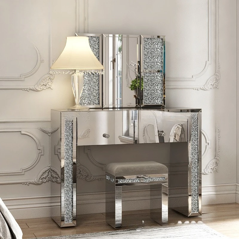 

Mirror glass light dresser bedroom simple screen small apartment makeup table storage cabinet integrated furniture