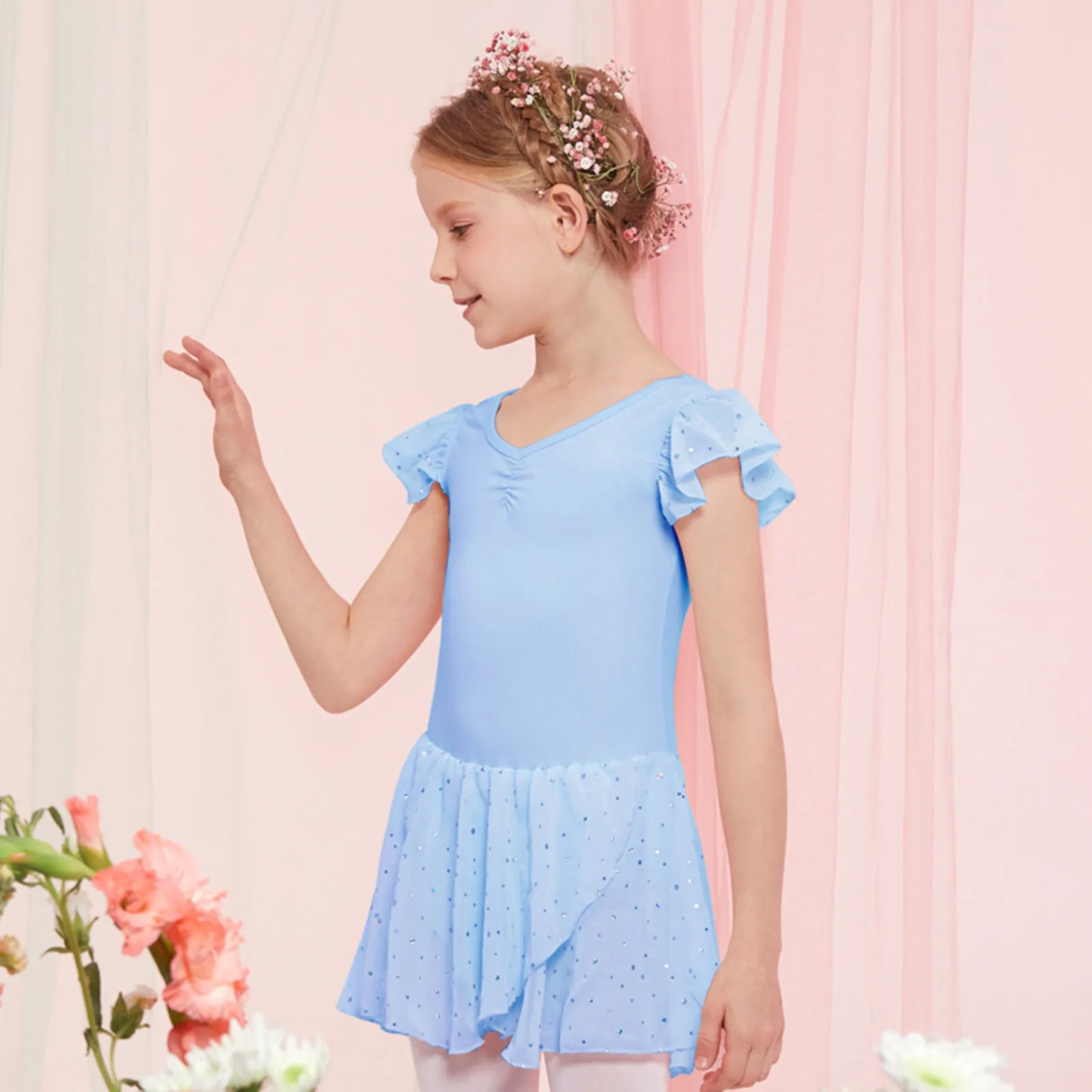 Girls Leotards for Ballet Dance Dress Skirts Ruffle Sleeve Ballet Leotard Performance Clothing Ballet Dance Costumes Gymnastic