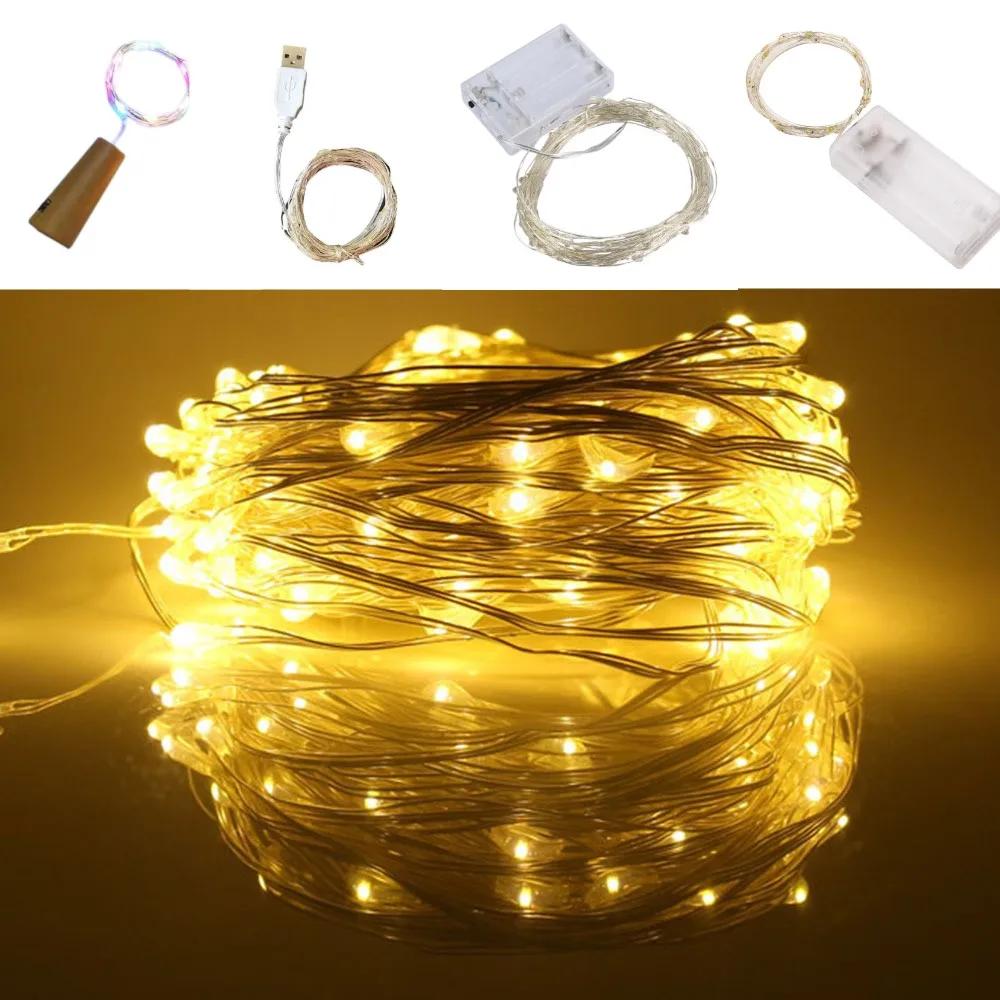 LED หลอดไฟประดับแบบสาย Cooper สาย USB Fairy Warm White Led Garland Home การตกแต่งคริสต์มาสปาร์ตี้งานแต่งงานสำหรับภายในบ้านไฟ Str