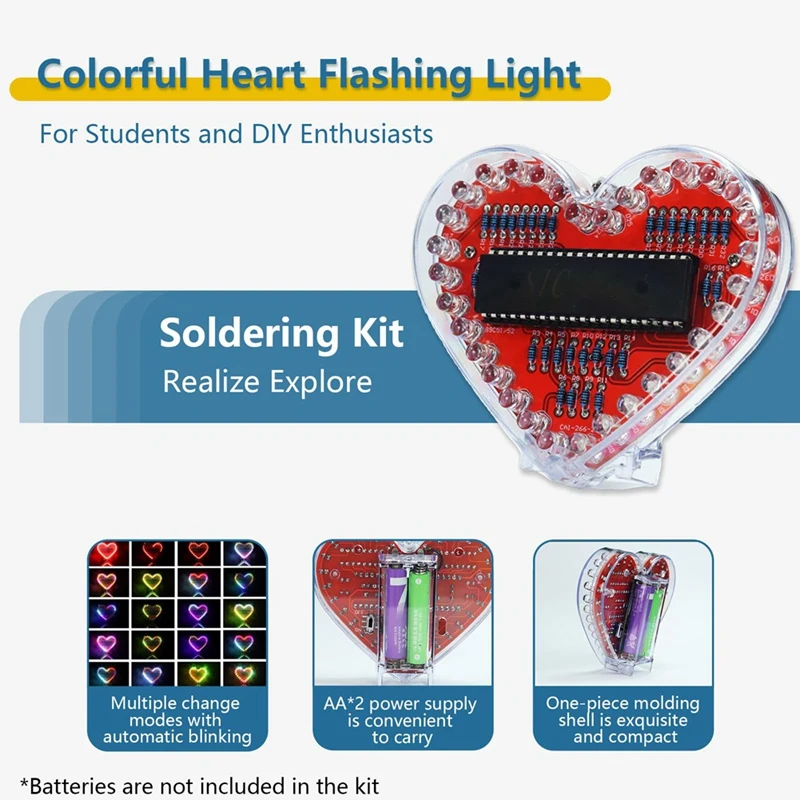 ABBO-Soldering Practice Kit, Heart Shaped LED Light Soldering Project RGB LED DIY Electronic Kit For Beginners Student STEM