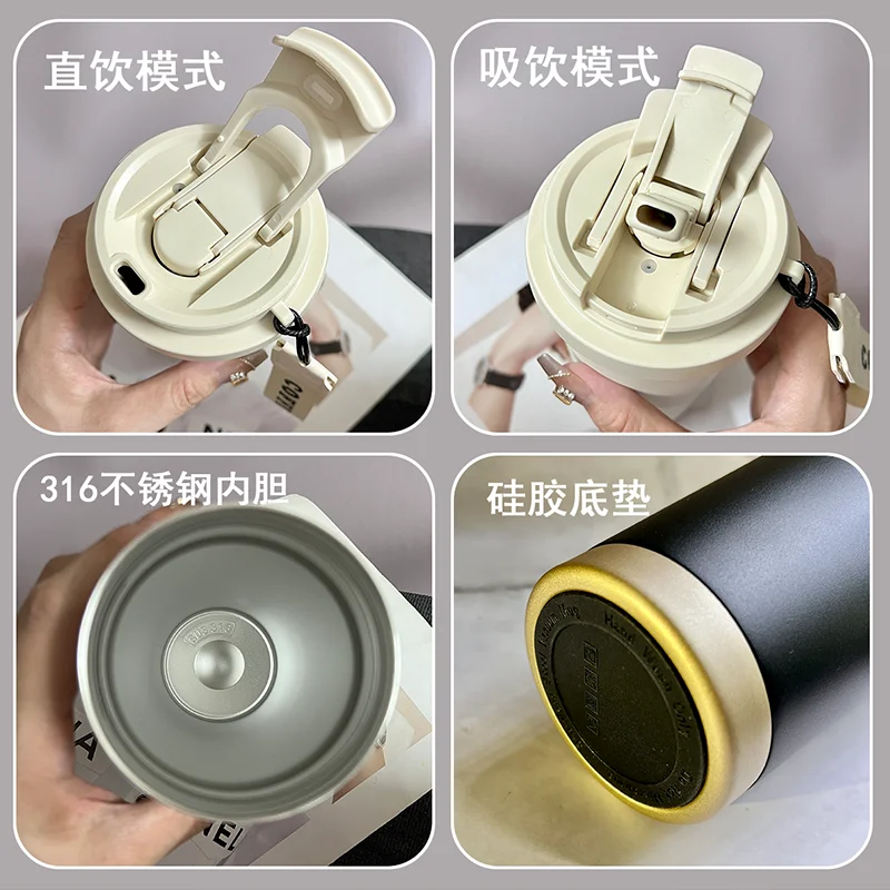 Disney Stitch Periferal Anime Pasangan Kartun Mug Termos Kreatif Kawaii Lucu Cangkir Jerami Portabel Cangkir Kopi Baja Tahan Karat