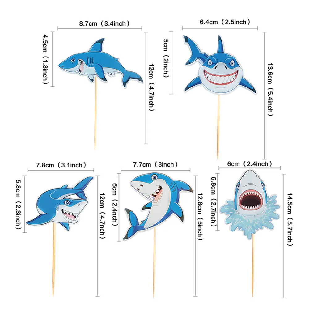 10pcs Cartoon Shark Cupcake Toppers Under The Sea Shark Baby shower Cake Decor Ocean One 1st Happy Birthday Party Decor Kids Boy