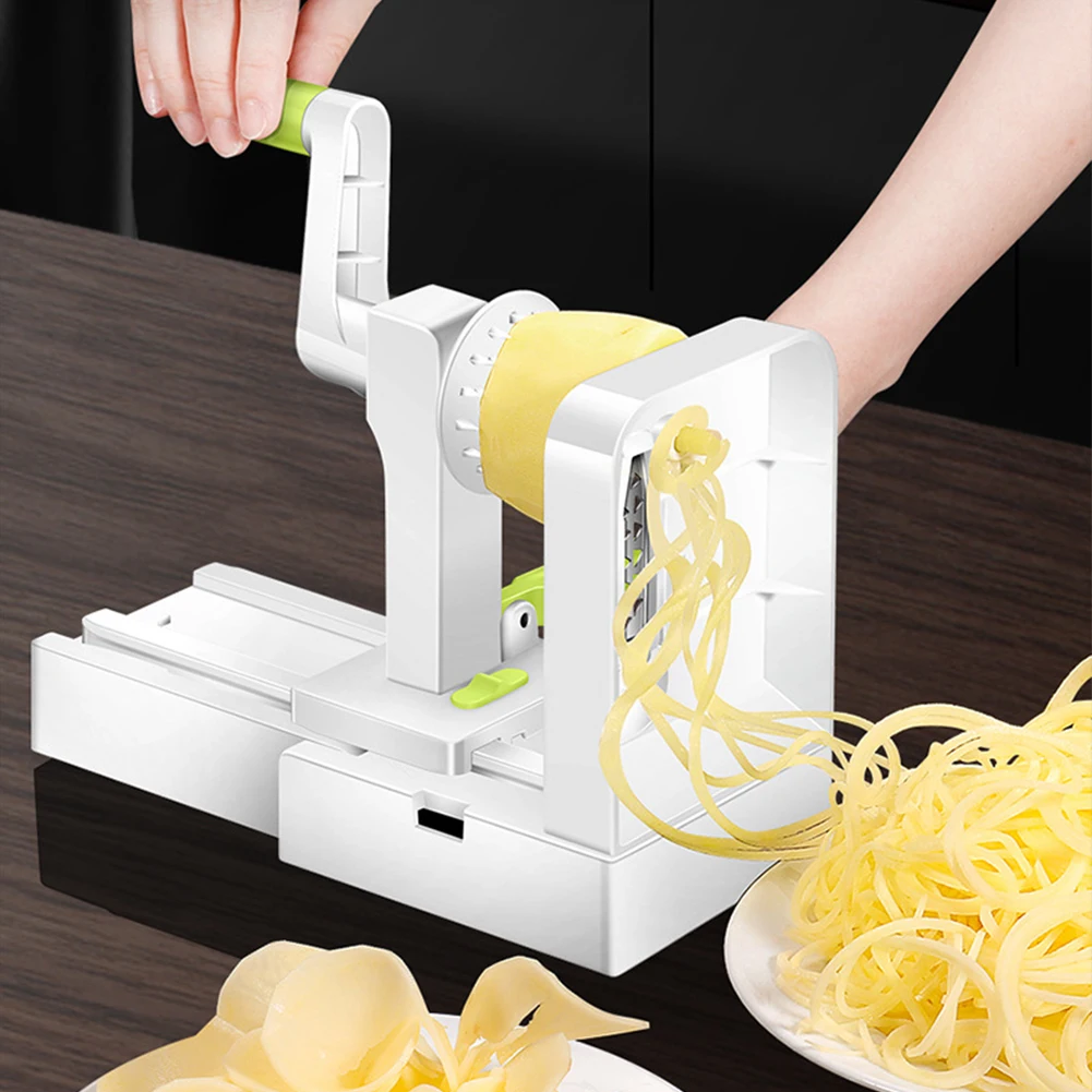 Foldable Veggie Cutter with Extra Blade Box Vegetable Shredder with Handle Rotary Veggie Shredder for Cucumber Potato Zucchini