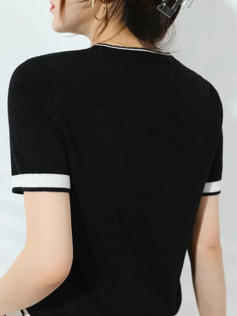 Korean Fashion Elegant Summer Sweater Women Tees Pullover Large Size Short Sleeve T-shirts Female 2024 New O Neck Casual Tops