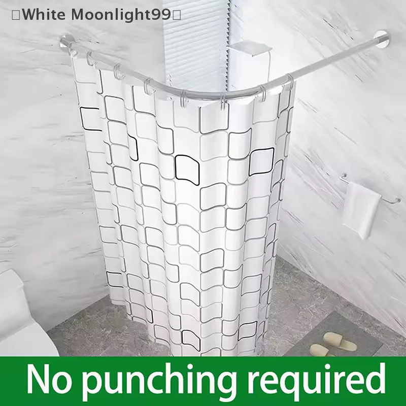 

Выдвижной изогнутый стержень для занавески для душа, серебряный L-образный стержень для занавески для душа из нержавеющей стали, без перфорации, занавеска для ванной комнаты, 3 размера