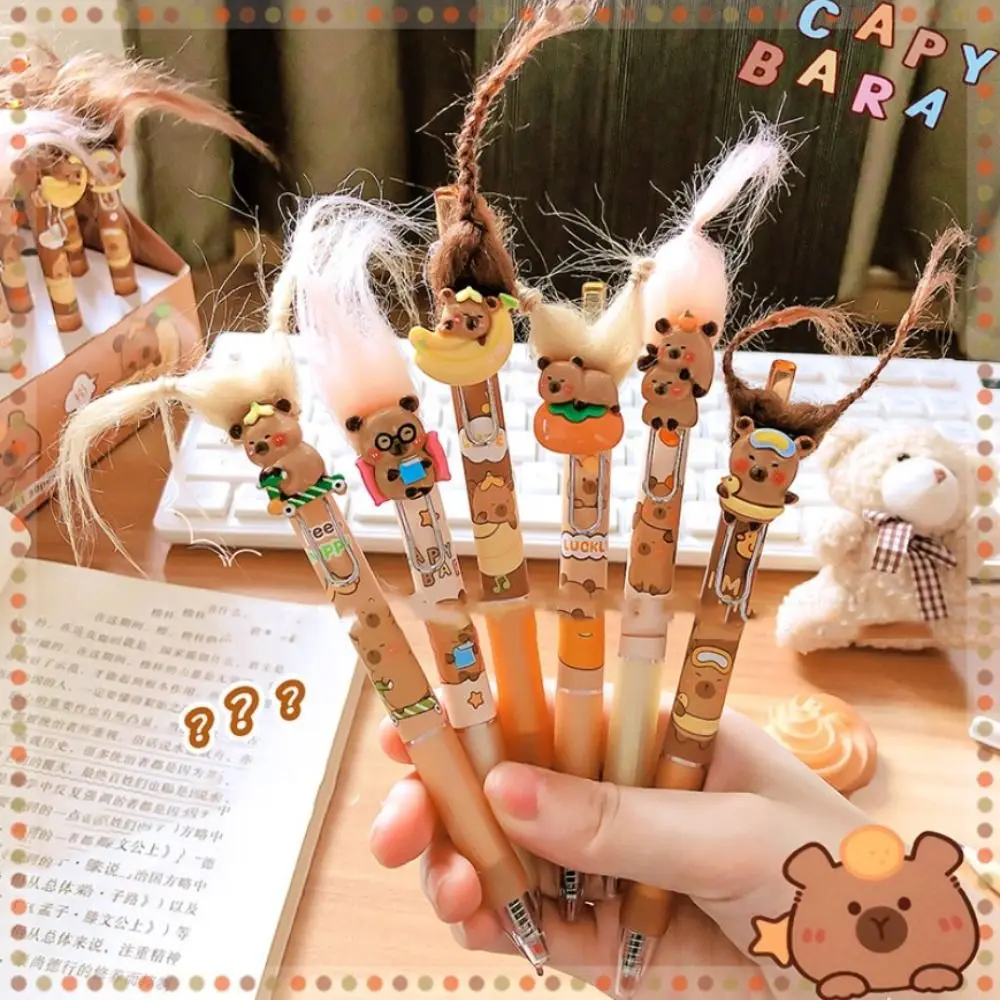 Stationery Kawaii Capybara Gel Pen Cartoon Aesthetic Cute Erasable Pen 0.5mm Pretty DIY Hair Style Pen Student