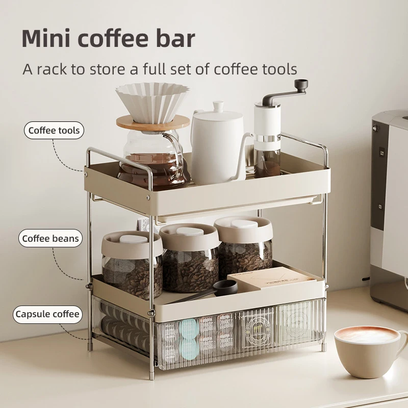 

Home 3-layer Drawer Cup Drainer Holder Shelf Retractable Tea Storage Rack Countertop Kitchen Gadget Sets Tableware Accessories