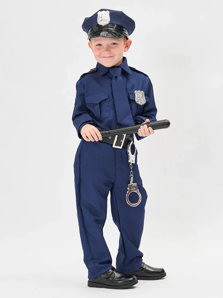 Umorden kids child police officer costume for boys cop policeman uniform full set halloween party role play fantasia cosplay