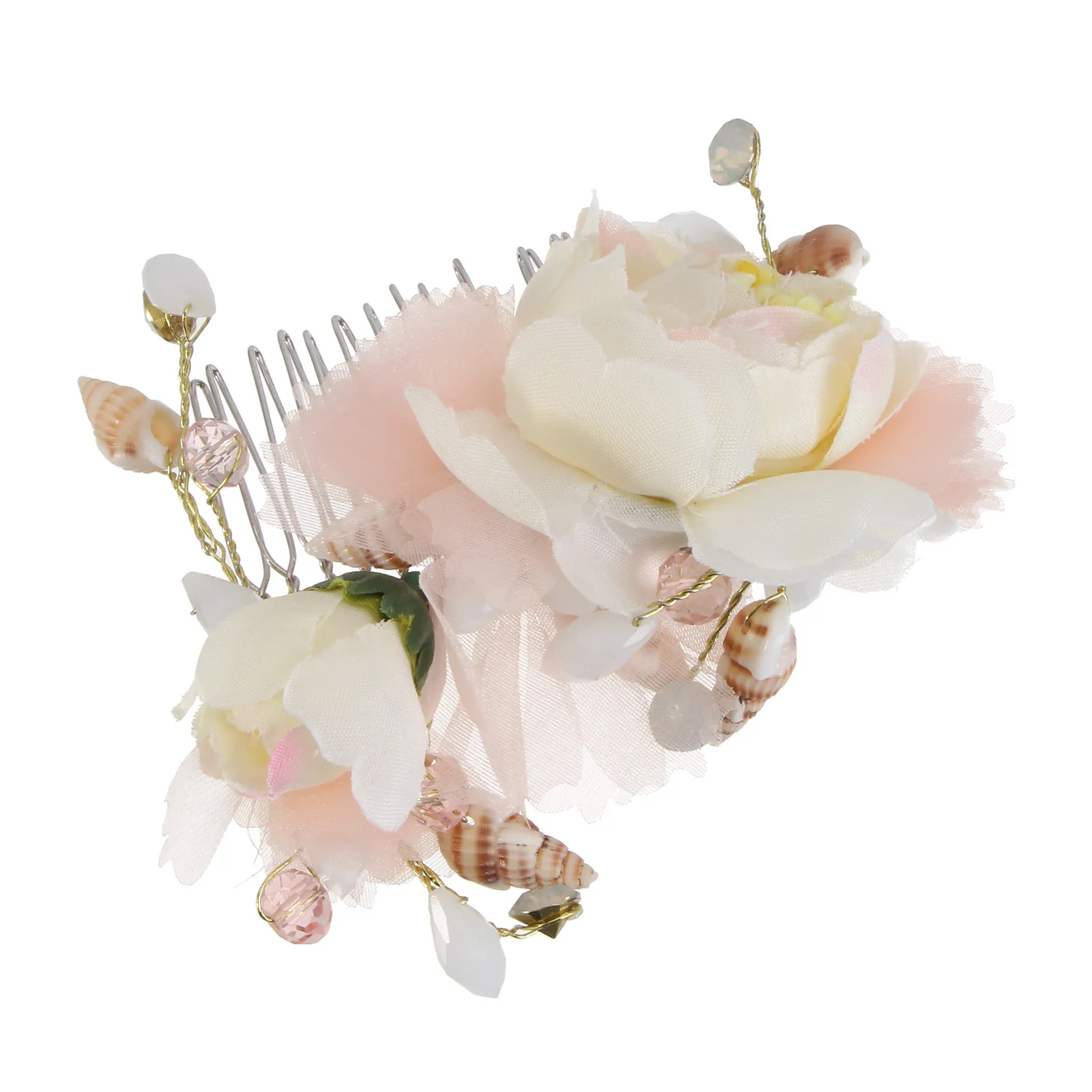 

Elegant Shell Silk Yarn Bridal Hair Comb with Floral Accents Perfect for Wedding Prom Party Evening Soiree Dancing Picnic Gift