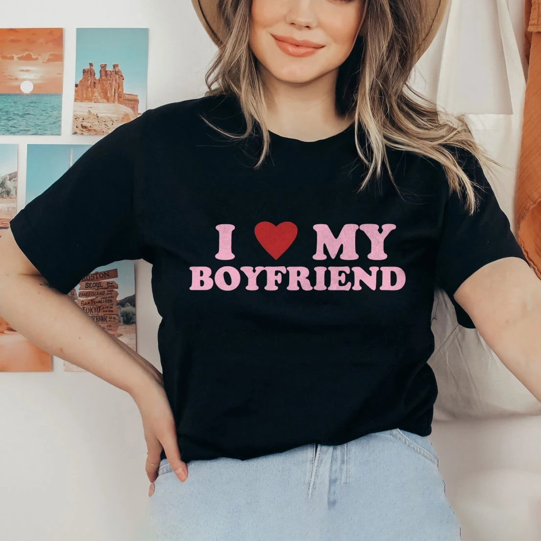 I LOVE MY BOYFRIEND Shirt Summer Trendy Y2k Girls Crop Women's Short Sleeve Tee Comfort Casual 90s Ladies Female Tops Gift