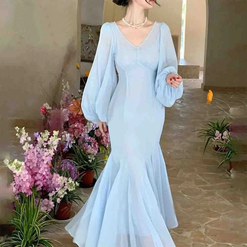 

Prom Dress Evening Ball Chiffon Draped Mermaid V-neck Bespoke Occasion Gown Midi es Saudi Arabia