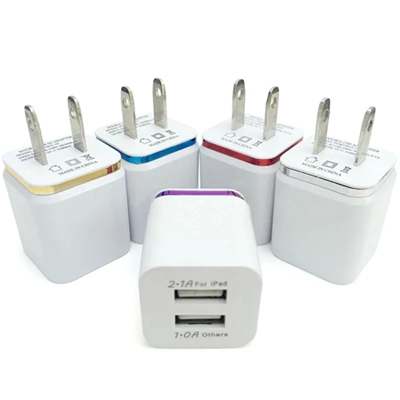 

300pcs/lot Colorful 2A+1A US Plug AC Power Adapter Home Travel Wall 2 Port Dual USB Phone Charger for iPhone Xiaomi LG