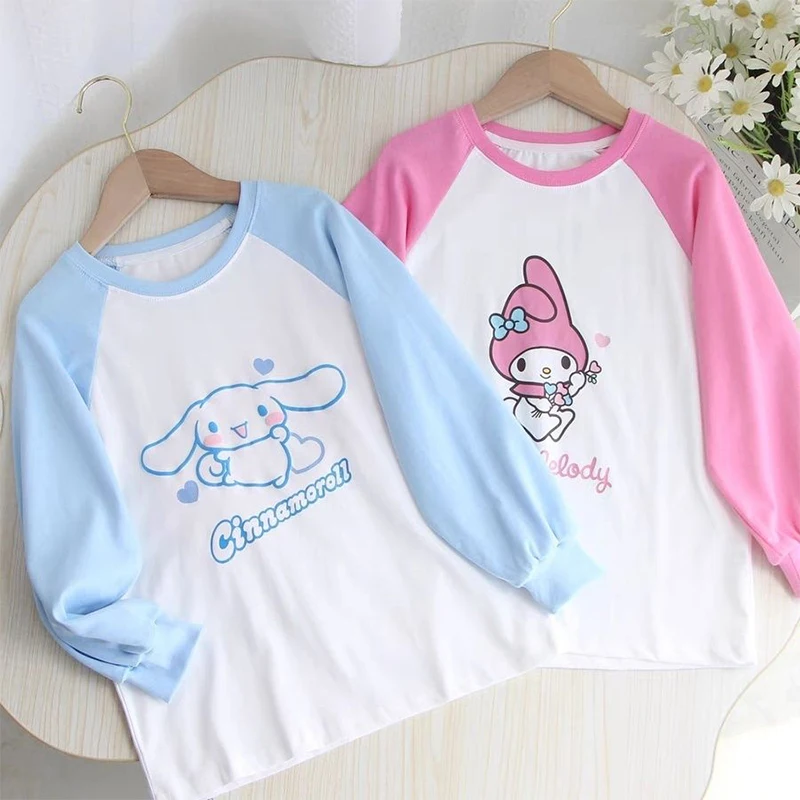 

New Girls Cinnamoroll My Melody Autumn Long Sleeve T-Shirt Sanrio Kawaii Anime Printed Cotton Clothes Babys Base Shirt Kid Gift