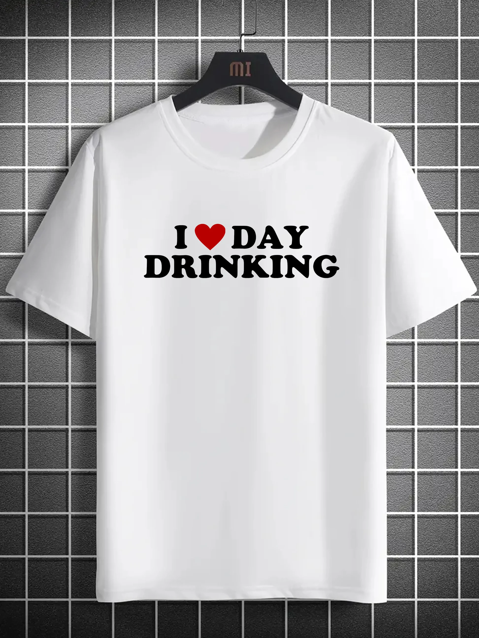 Men s Casual Short-Sleeve T-Shirt with Unique Letter Design - Breathable Polyester Machine Washable - Perfect for Summer