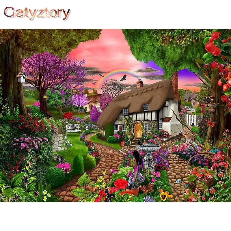 

GATYZTORY Painting By Numbers On Canvas With Frame Diy Kit For Adults House Scenery Drawing Acrylic Paint Coloring By Numbers Ar