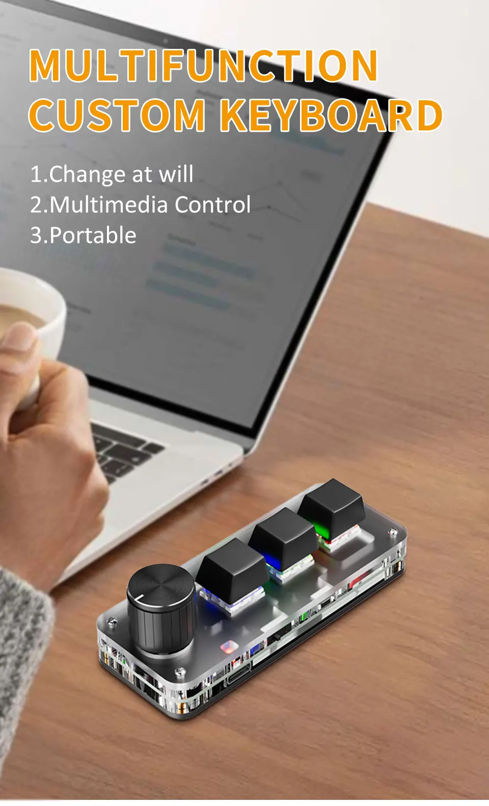 2,4G 3-Tasten Anpassen Bluetooth Tastatur Makro Knopf Kopieren Einfügen Verknüpfung Schlüssel E-sport Spiel Mini mechanische Hot Plug Mini Tastatur – Detail 5