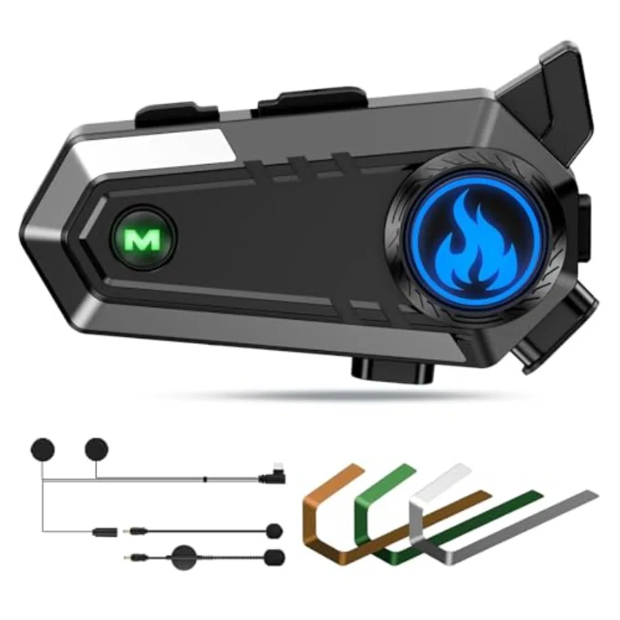 

C9 Motorcycle Helmet Bluetooth Headset, V5.4 Helmet Speakers with 2 Type Mics, 2-Way Intercom/Music Sharing/IPX6 Waterproof/Int