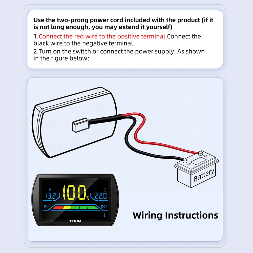 DC 7-100V Zweidrahtiger digitaler Spannungs- und Leistungsanzeiger, universelles Leistungsmessgerät für Säure-/Lithium-/Lithium-Eisenphosphat-Batterien – Detail 9