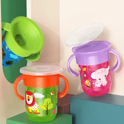 360 Rotated Cartoon Baby Learning Drinking Cup with Double Handle Flip Lid Leakproof Infants Water Cups Bottle BPA Free with Lid