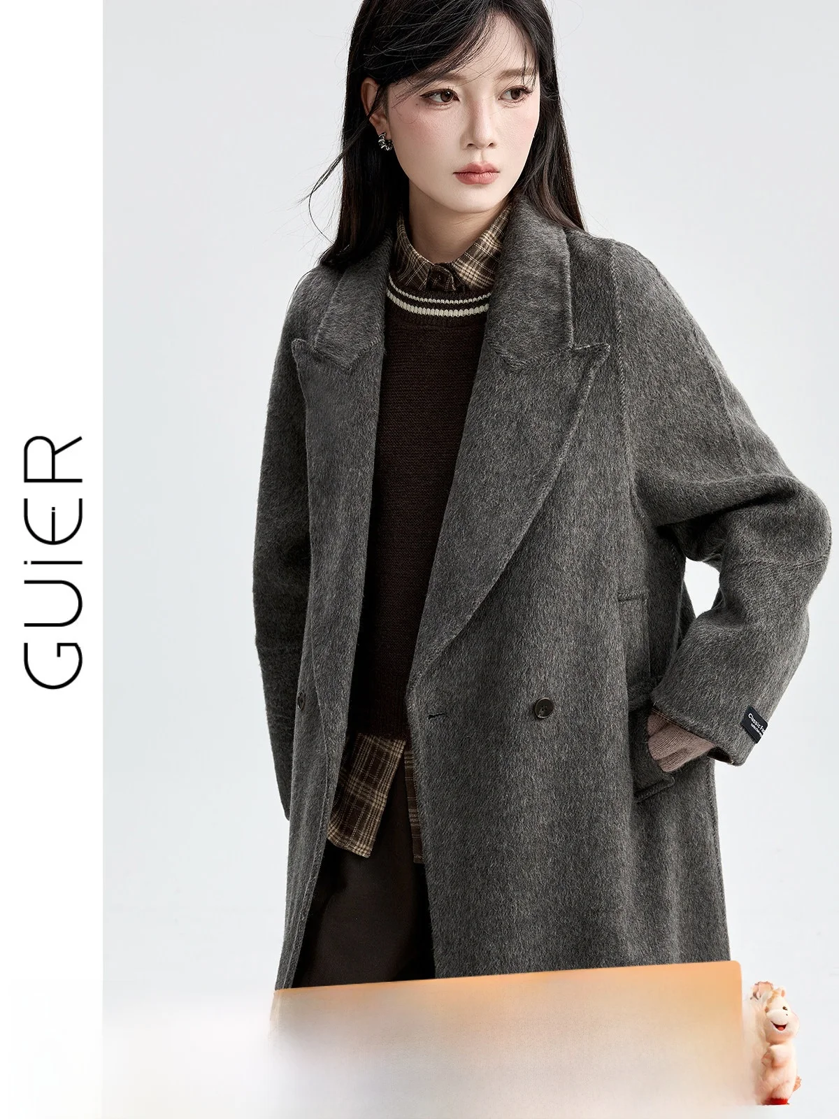 

Шерстяное пальто Guier Long из двусторонней шерсти, дизайнерское, зимнее, для повседневной носки, стандартной длины