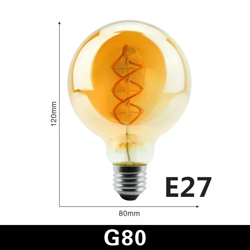 LARZI 2-10 Stück Retro LED Spiral Filament Glühbirne E14 E27 4W 220V Warm Gelb C35 A60 ST64 T185 T225 G80 G95 G125 Vintage Edison Lampe 8