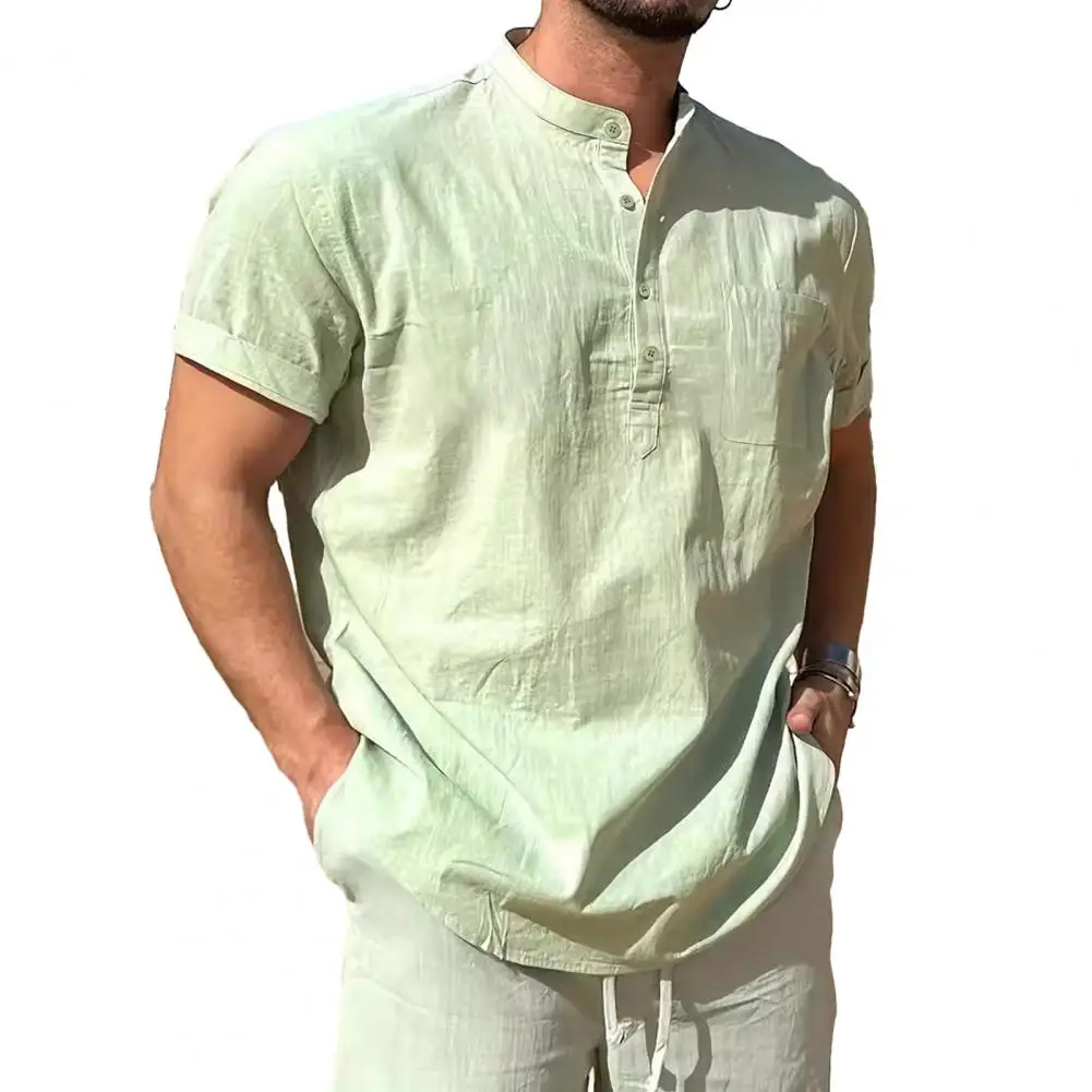 

Men's Shirt O Collar Solid Color Short-sleeved T-shirt Sports Casual Light Breathable Fashion High Quality Men's Wear For Work