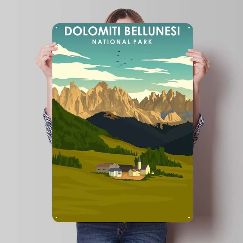 Dolomiti Bellunesi Art Tinplate Sign Travel Poster Home Decoration Luxury Retro Metal Sign for Wall Art Decoration House Decor