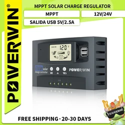 POWERWIN MT01 Micro MPPT Tensione di energia solare Doppio display LCD USB per batteria LiFePo4 30A/50A Regolatore solare 12/24V Auto