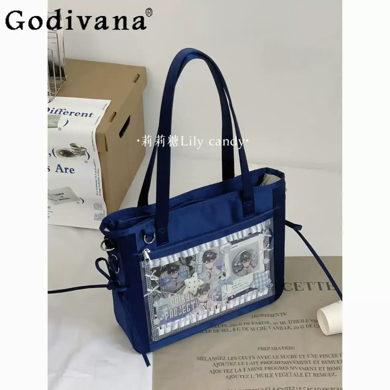 

Second Dimension Japanese Original Satin Large Capacity Transparent Ita-bag Sweet Girl Versatile Commuter Shoulder Crossbody Bag