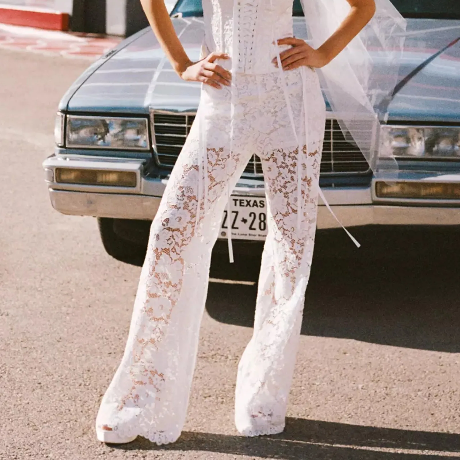 Sexy Women See Through Lace Pants High Waist Summer New Lace Sheer Wide Leg Pants Female Trousers Flare Pants Streetwear